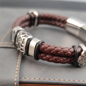 Brown Cracked Genuine Braided Leather Bracelet